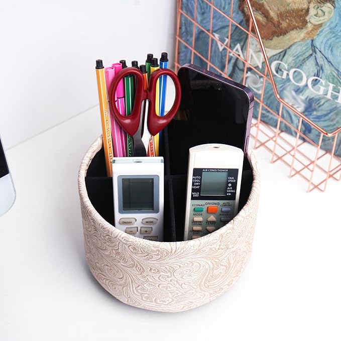 lizimandu Round Leather Art Supply Organizer, Remote Control Holder, 360 Degree - Image 6