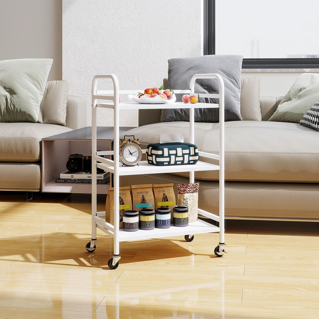 3 Tier Rolling Cart Shelves,Heavy Duty Multifunctional Metal
