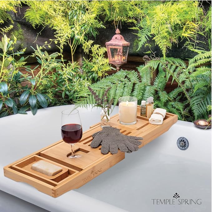 Temple Spring Wooden Bathtub Tray, Bamboo Bathroom Accessories, Bath Tray - Image 6