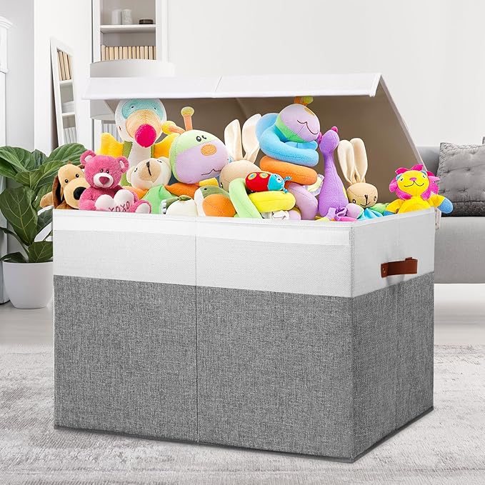 Large Toy Storage Box with Lid, Sturdy Toys Storage Chest Bin Organizer Basket - Image 2