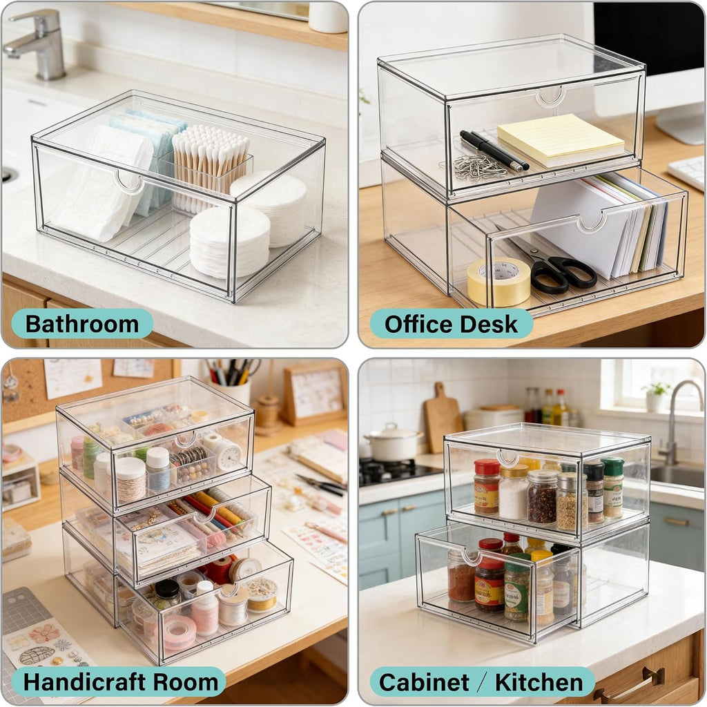 Prsildan Acrylic Makeup Organizer Stackable Clear Storage Drawers for
