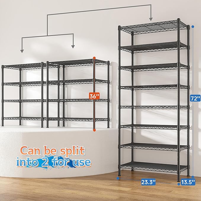8 Tier Wire Shelving Rack Storage Shelves Loads1200LBS, Adjustable Metal - Image 3