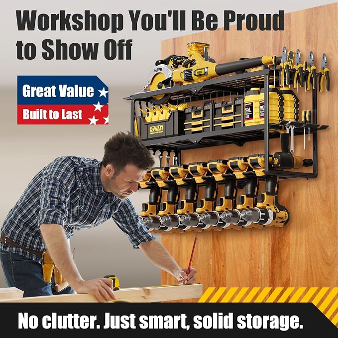 26''W Power Tool Organizer Wall Mount | 200lbs Garage Storage Rack - Image 7