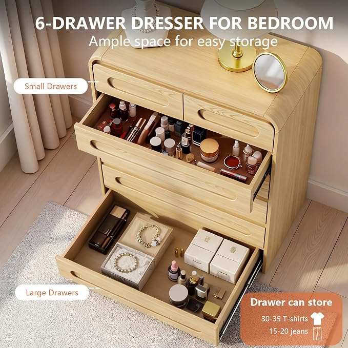 Tall Dressers for Bedroom, 6 Drawers Dresser & Chest of Drawers - Image 6