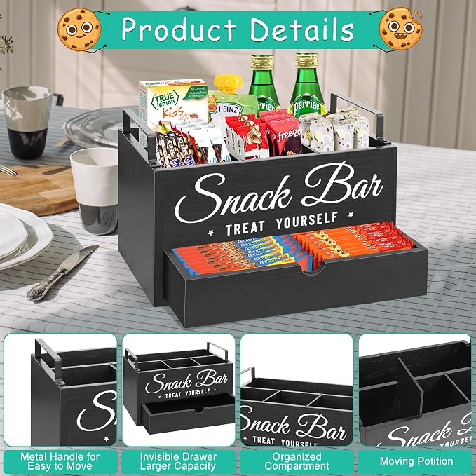 Snack Organizer for Countertop, Wood Pantry Storage Bins - Image 6