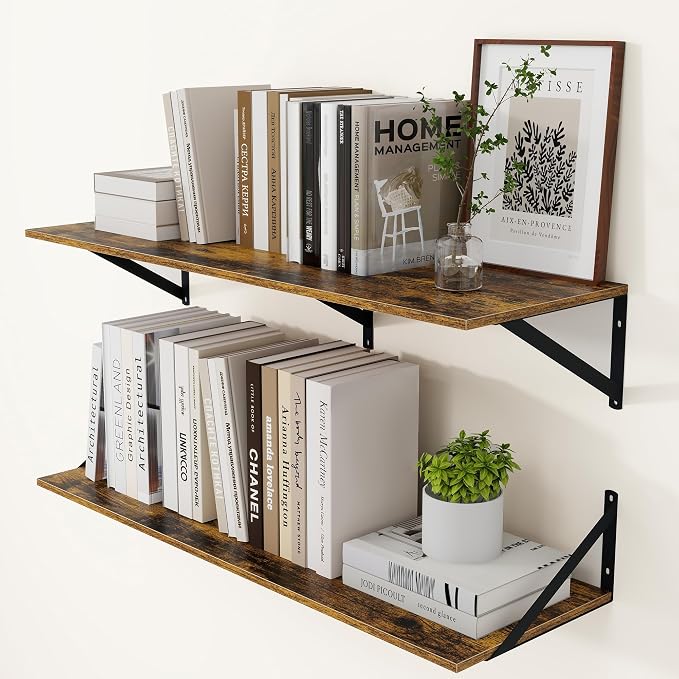 Heimlove Deep Floating Shelves for Wall, 36W x 12D Wood Wall Shelves Set of 2 by Heimlove
