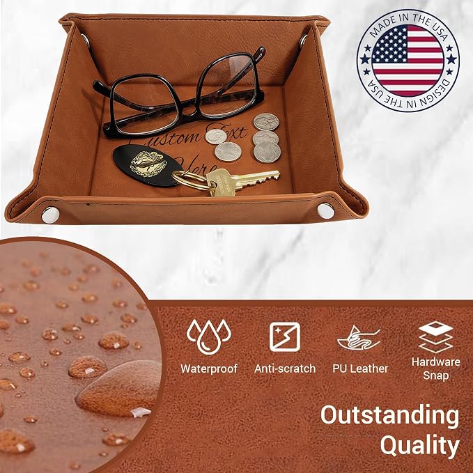 Personalized Valet Trays, Custom Engraved Leather Keys Tray - Image 6
