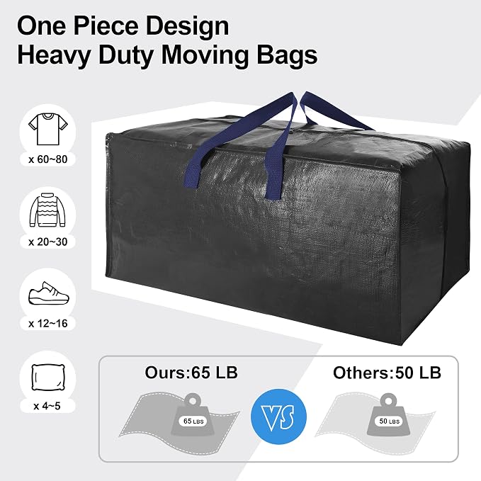 12 Pack Heavy Duty Extra Large Moving Bags W/Backpack Straps - Image 5