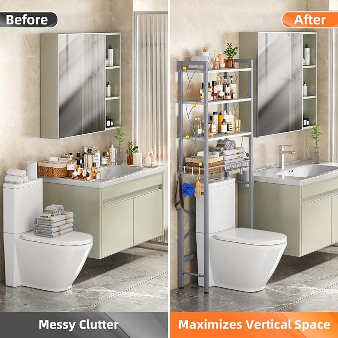 Over-The-Toilet Storage Rack, 4-Tier Bathroom Organizer Shelf Over Toilet - Image 5