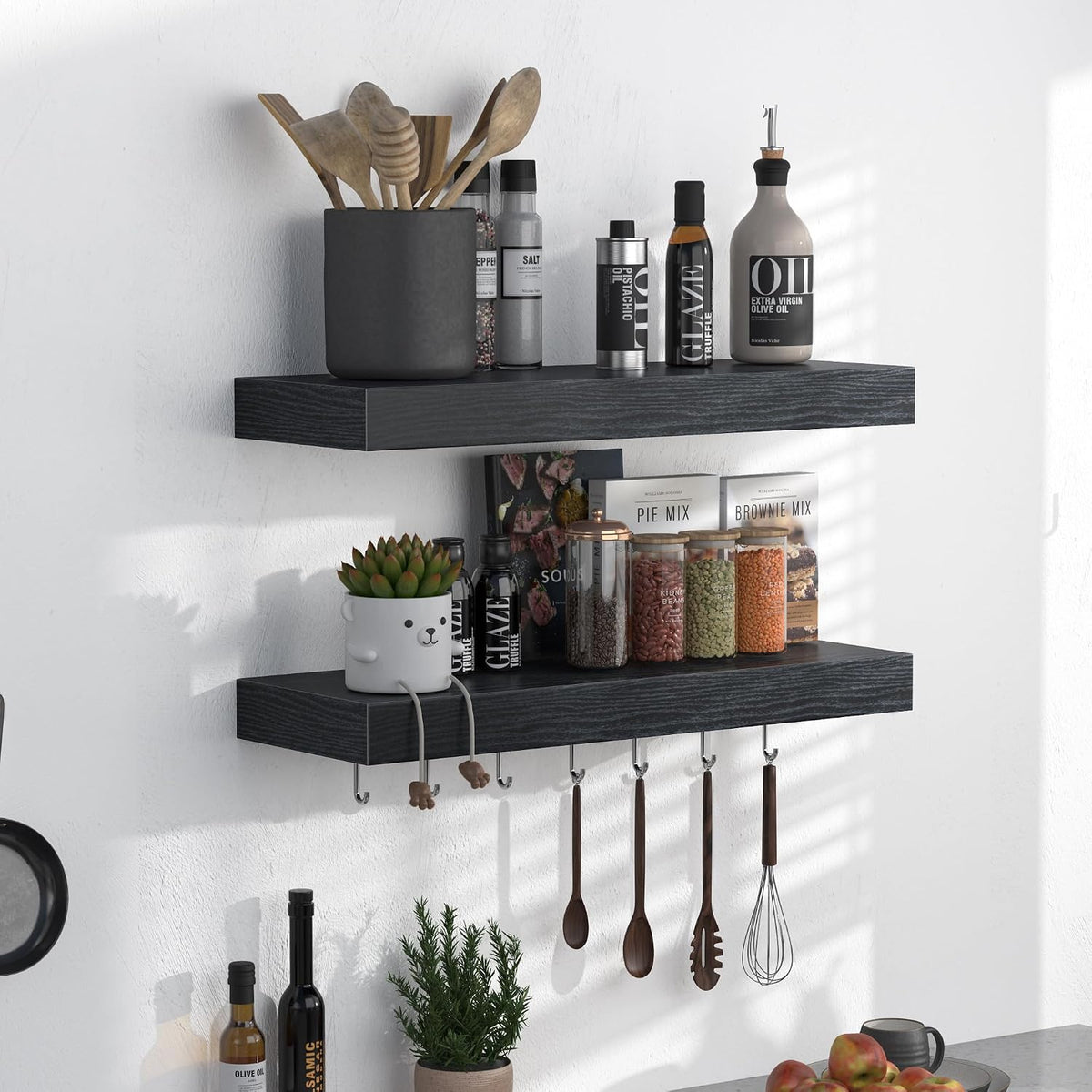 Floating Shelves - 16 Inch Rustic Black Wall Shelf - Wall Mounted