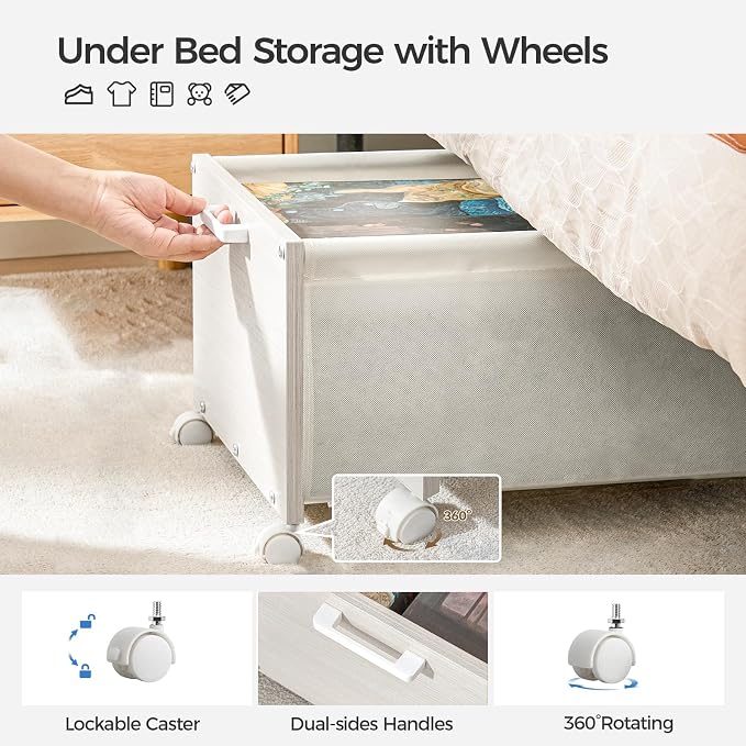 Under Bed Storage with Wheels, Wooden Under Bed Drawers On Wheels, Rolling - Image 3
