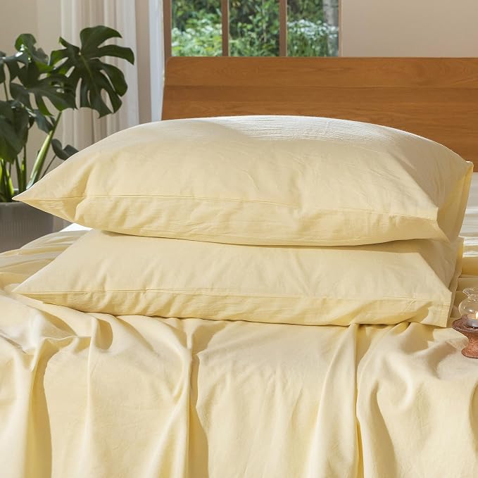 MooMee Bedding Pillowcases Pack of 2 100% Washed Cotton Linen Like Textured by MOOMEE