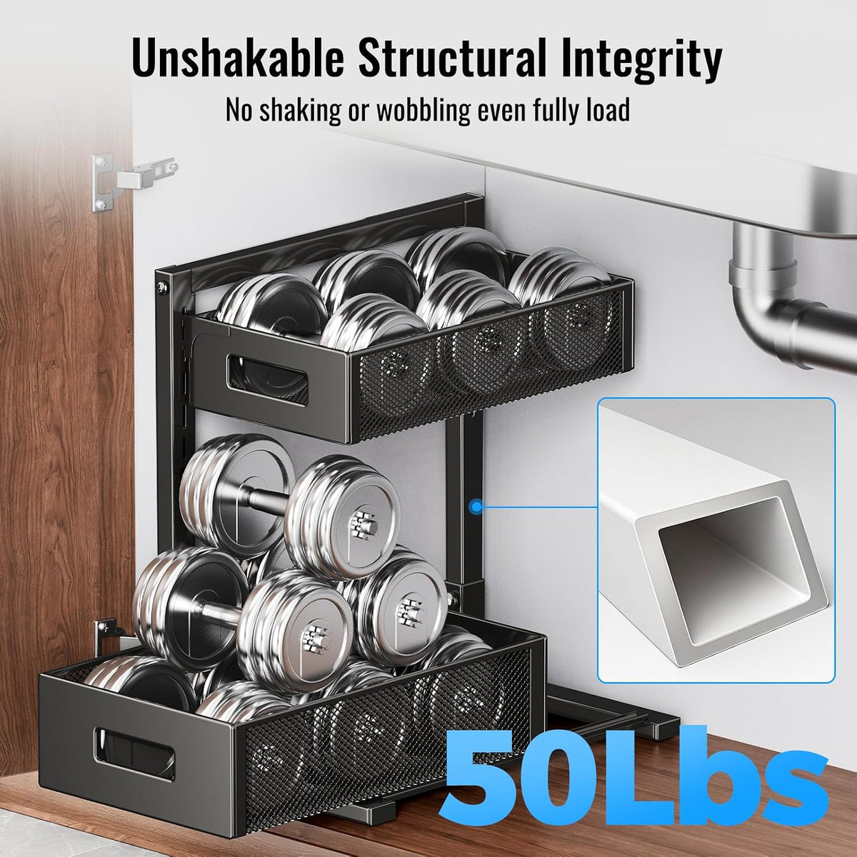 Under Sink Organizer, Silk-Smooth Metal Sliding Drawer Organizers and