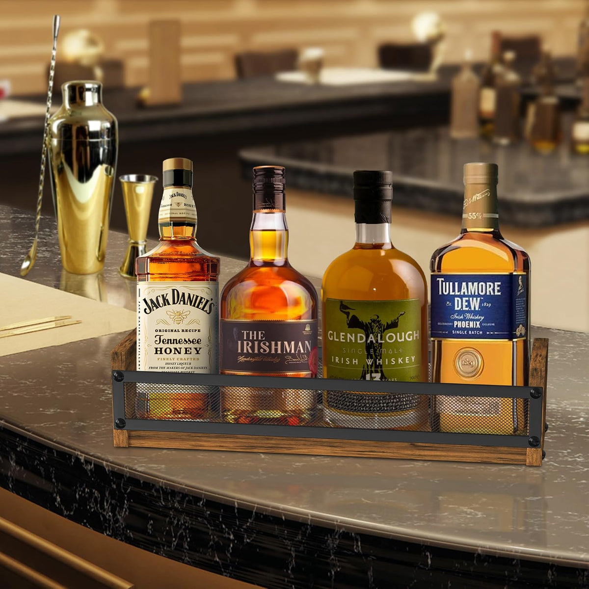 Alyoen Liquor Bottle Display Shelf, Coffee Syrup Rack Organizer