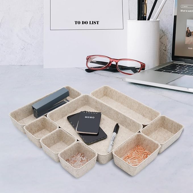 Welaxy 8-piece Nordic Beige desk drawer organizer tray office suppliers pens - Image 4