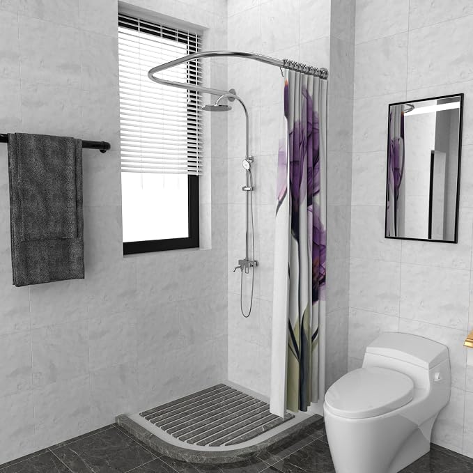 U Shower Curtain Rod Adjustable Stainless Steel U Shaped Rack Drill Free Install - Image 4