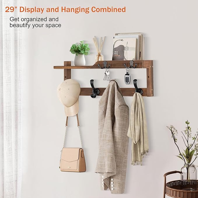 Coat Rack Wall Mount with Shelf, Coat Hanger Wall Mount with Key Hooks and Mail - Image 5