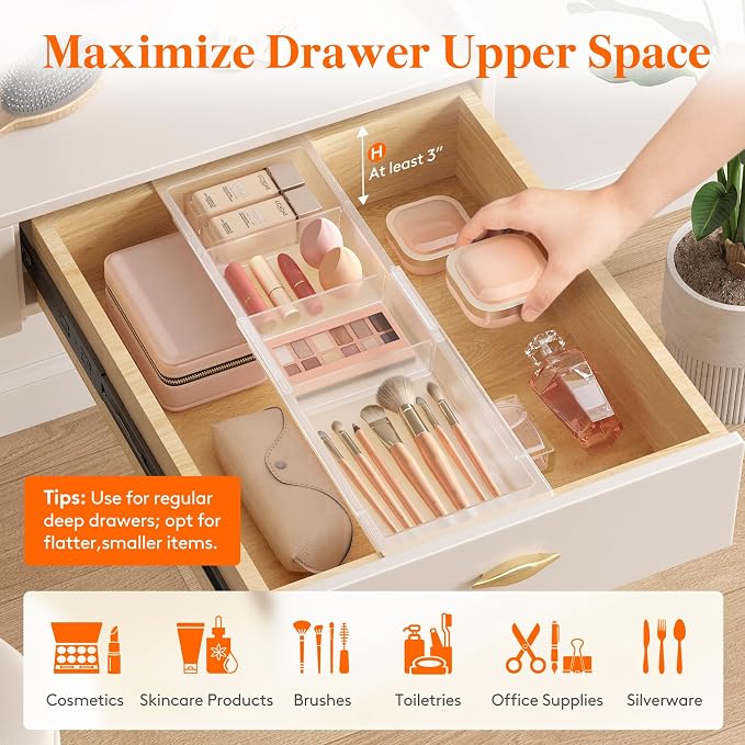Lifewit 2 Pack Sliding Makeup Drawer Organizer Trays - Image 3