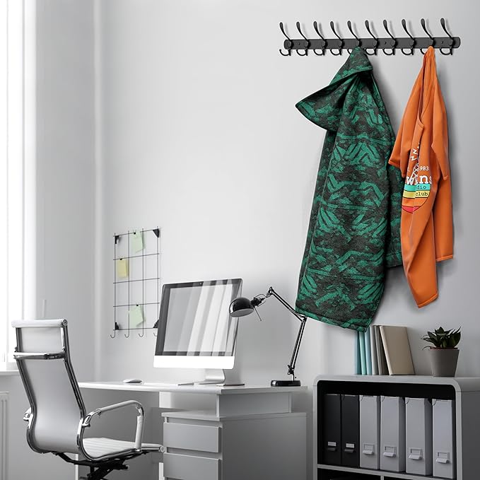 Coat Rack Wall Mount with 10 Tri Hooks, Stainless Steel 32 Inch – Black Matte - Image 5