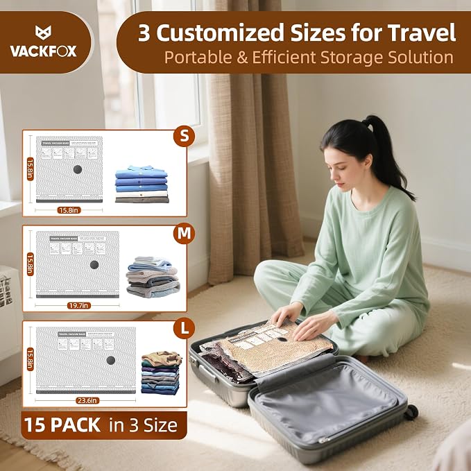 Vacuum Bags for Travel, 15 Pack Carry-on Size Compression Packing Bags for - Image 2