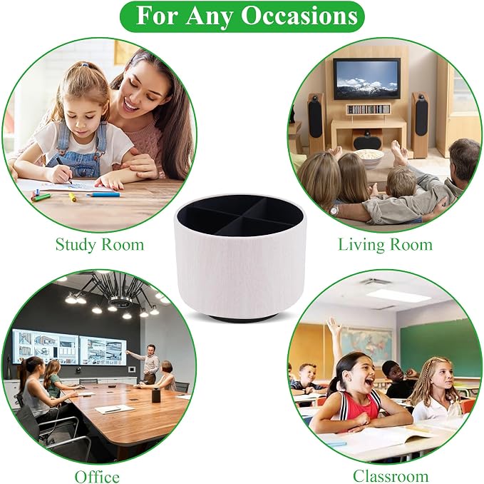 Round Leather Art Supply Organizer, Remote Control Holder, 360 Degree Spinning - Image 8