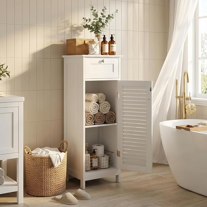 Modern Style Bathroom Storage Cabinet Made of Sturdy MDF Equipped by Unknown