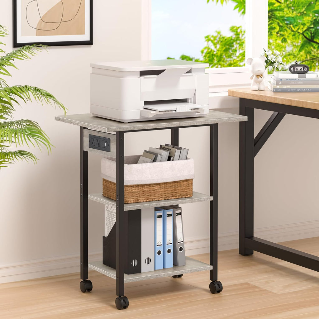 Lerliuo 3-Tier Printer Stand with Charging Station, Rolling Printer