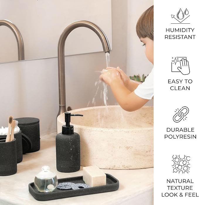 ZCCZ Black Stone Bathroom Accessories Set 6 Pieces - Image 6