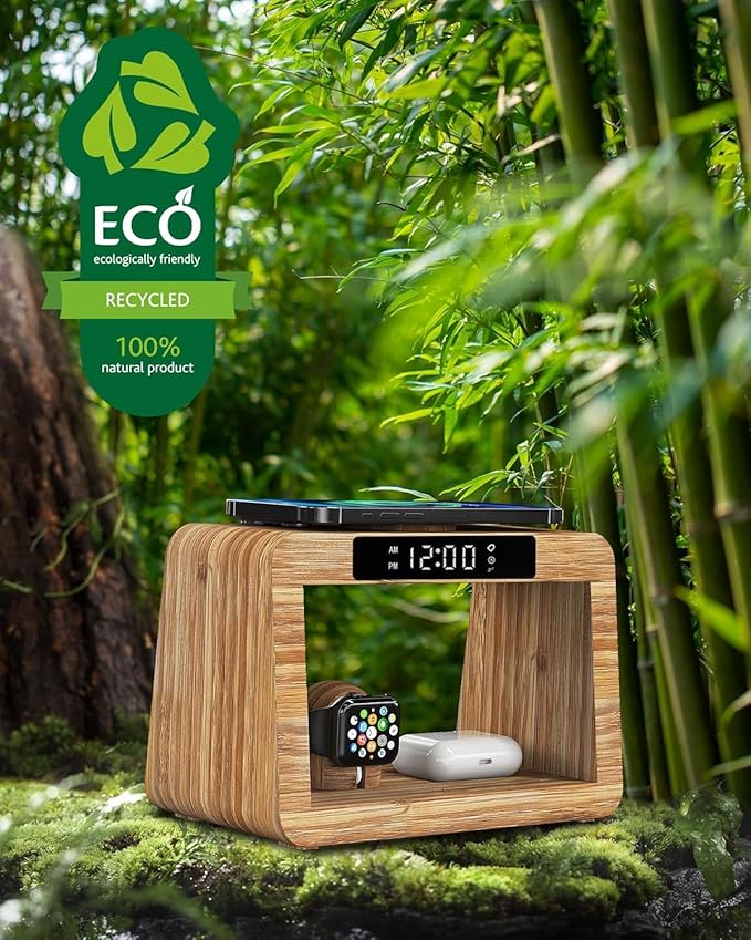 Bamboo Wireless Charging Station, Wireless Charger - Image 3