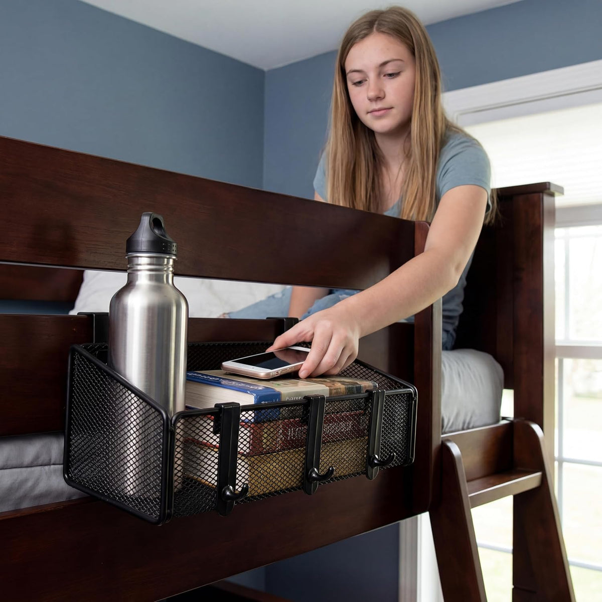 Bedside Shelf for Bed & Bunk Bed Storage Basket Office Cubical Wall