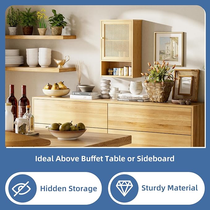 HITNET Bathroom Wall Cabinet, Rattan Medicine Cabinet, Bamboo Hanging Storage - Image 5