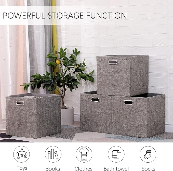 Cube Storage Organizer Bins 13×13x13 Inch, 4 Pack Collapsible Linen Fabric - Image 4