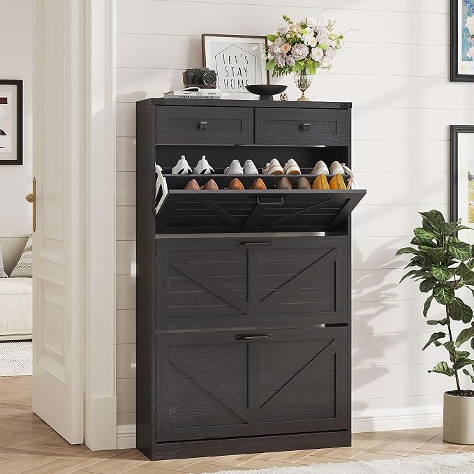 Shoe Cabinet with 3 Flip Drawers & 2 Drawers, Freestanding Shoe Storage Cabinet by Halitaa