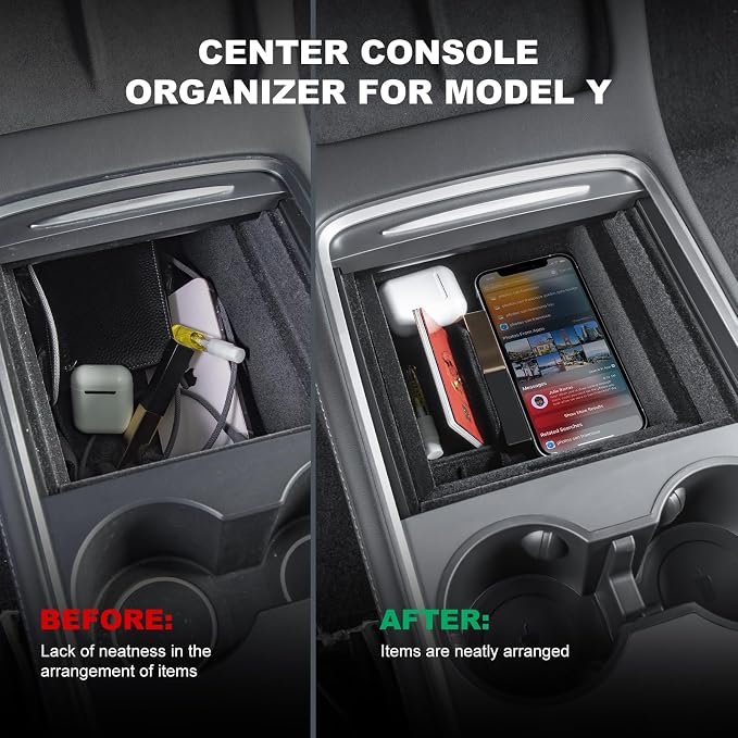 Center Console Organizer for Tesla Model Y 2021-2024 Flocked Center Console - Image 3