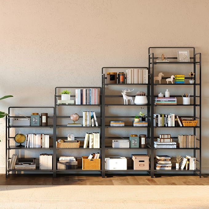 4NM No Assembly 6 Tiers Folding Bookshelf Storage Shelves Vintage Bookcase - Image 5