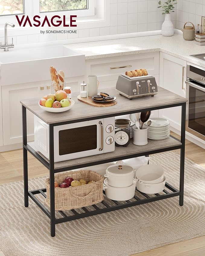 VASAGLE Kitchen Island with 3 Shelves, 47.2 Inches Width Kitchen Shelf with - Image 2