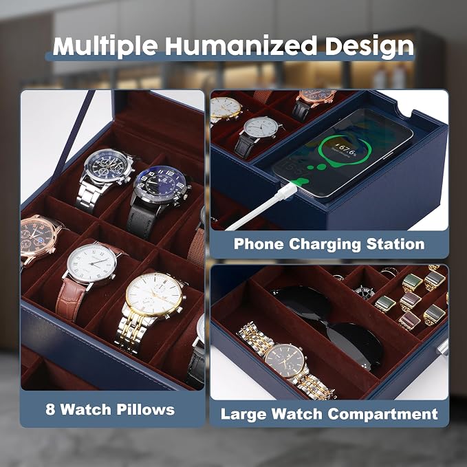 Dajasan Watch Box, Watch Case for Men, 8 Slot Watch Display Case - Image 5