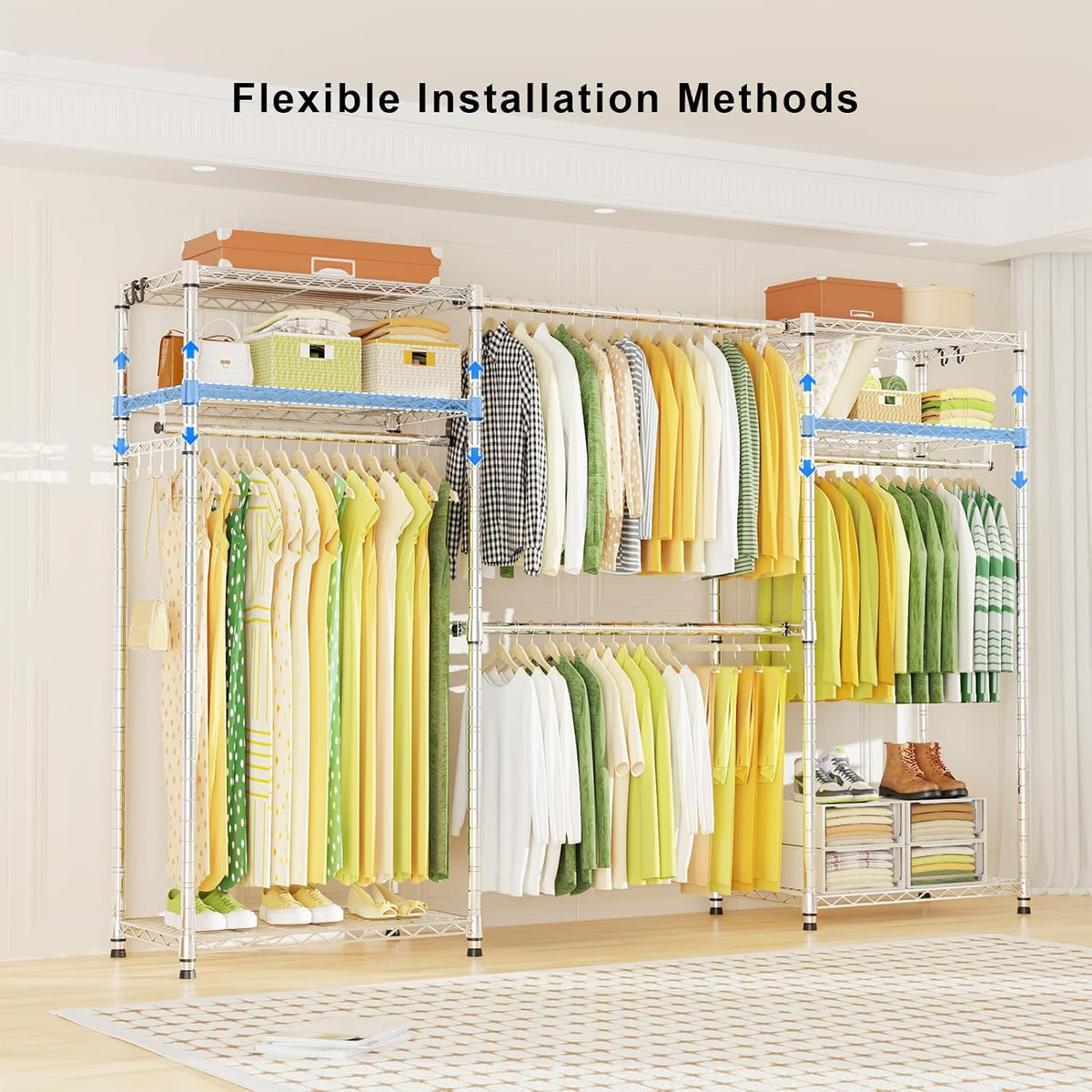 E1 Heavy Duty Closet Garment Rack, 6 Tiers Adjustable Clothing Storage