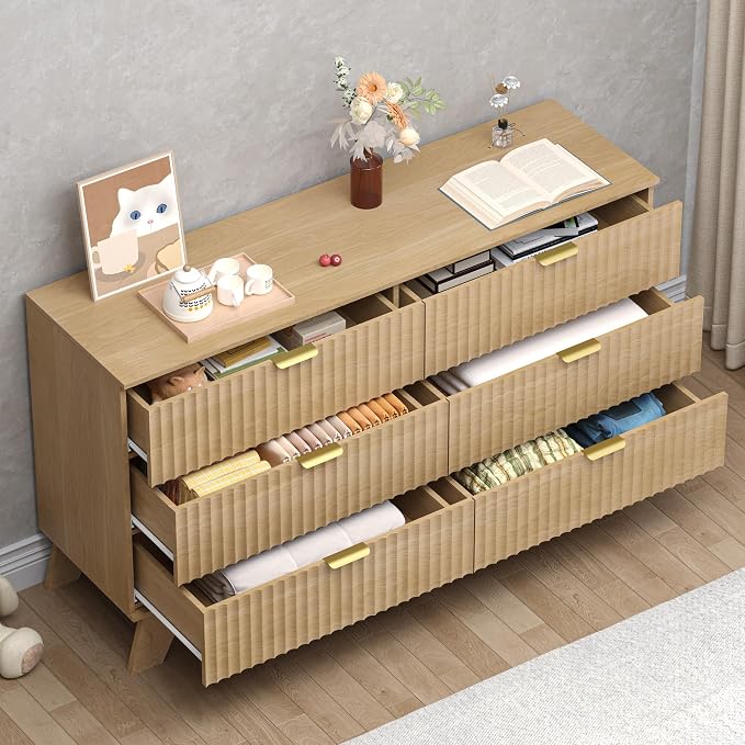Fluted 6 Drawer Dresser, 47.2" Wide Modern Boho Chest of Drawers, Wooden - Image 4