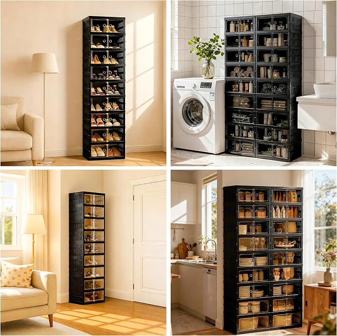 Foldable Shoe Organizer Storage Box Set of 2, Portable Extra Large Folding Shoe - Image 7