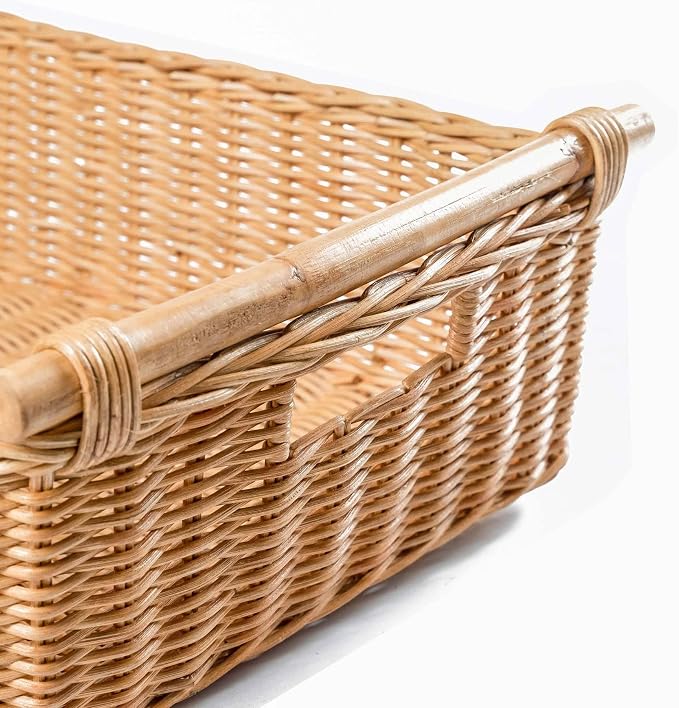 The Basket Lady Low Pole Handle Wicker Storage Basket, 19.5 in L x 12.5 in W x - Image 2