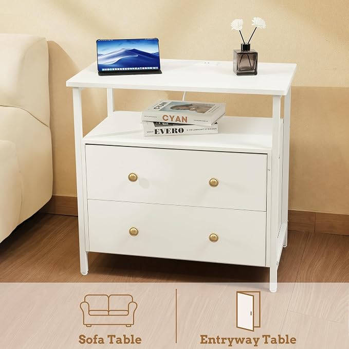 27 inch Wide Night Stand with Charging Station, Bedside Table with Open Shelf - Image 8
