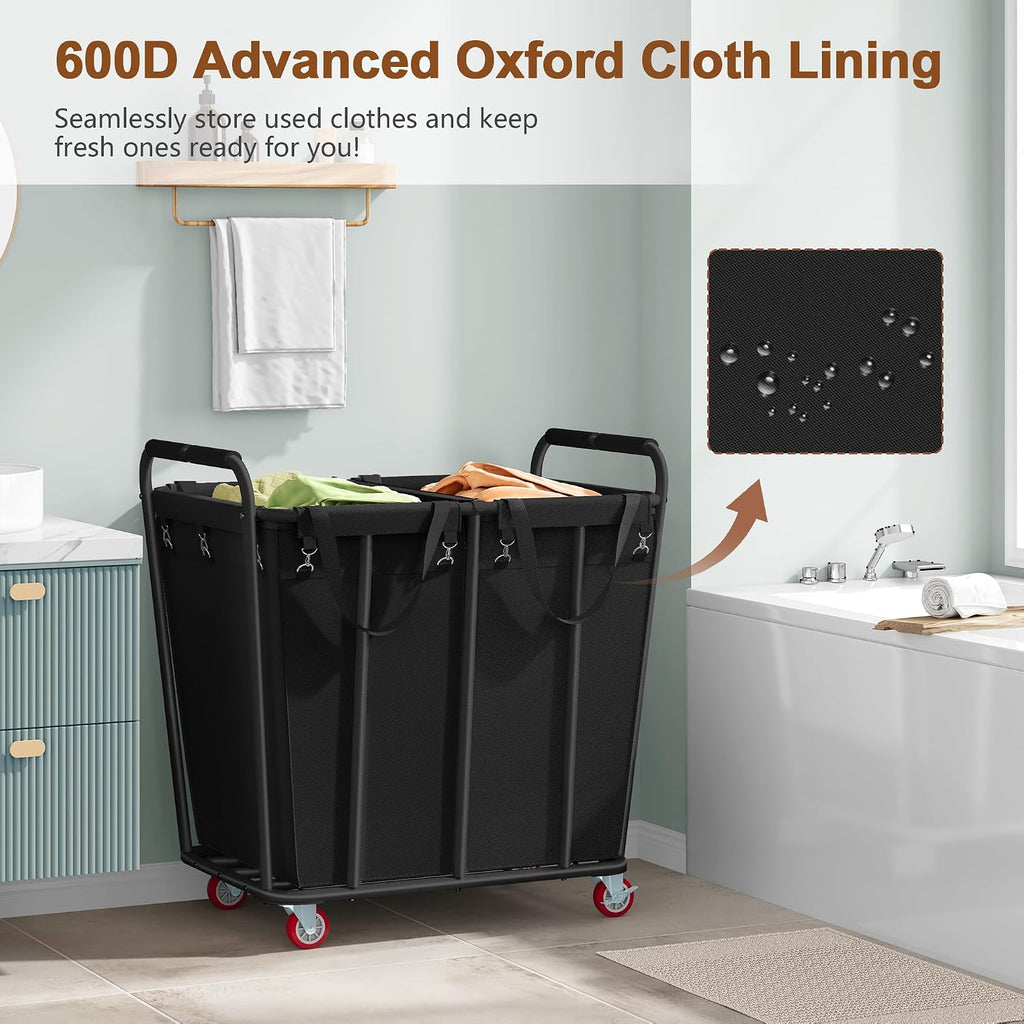 Hoctieon 2 Section Laundry Sorter Cart, 400L Rolling Hamper with
