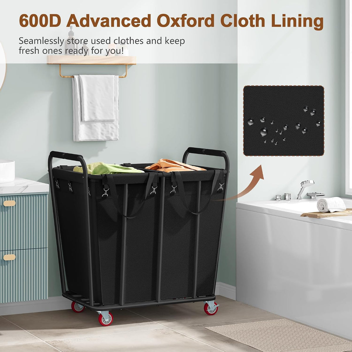Hoctieon 2 Section Laundry Sorter Cart, 400L Rolling Hamper with