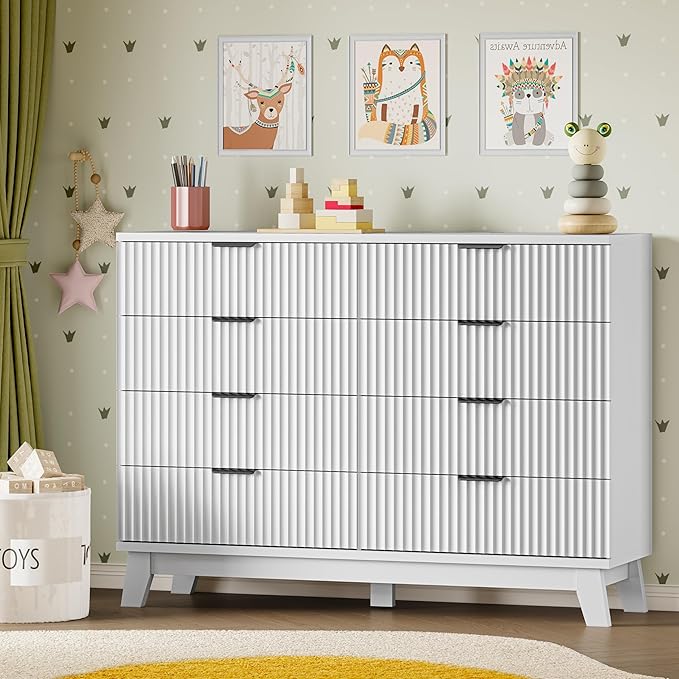 53" Tall Dresser for Bedroom, 8-Drawer Fluted Chest of Drawers, Modern Wood - Image 8
