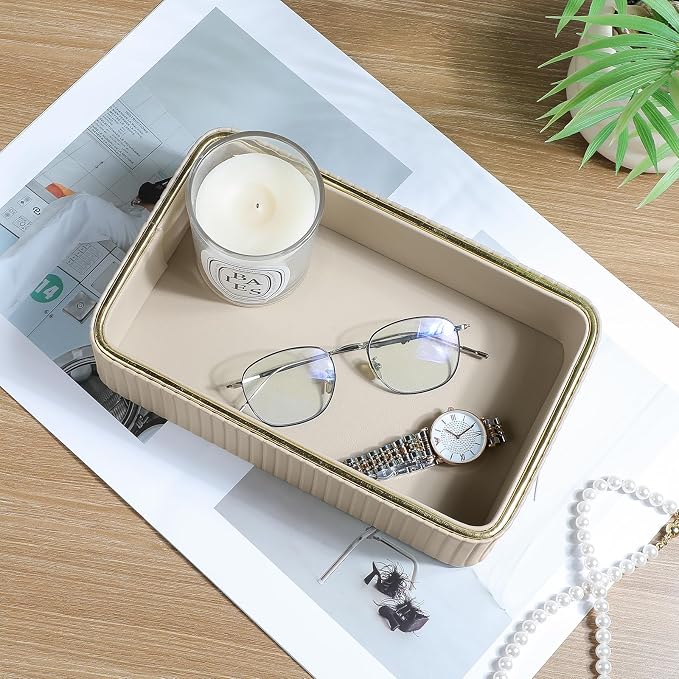 Desk Organizer Tray, PU Leather Valet Tray Nightstand Organizer Cologne Perfume - Image 8