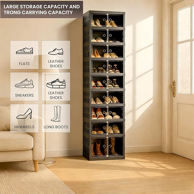Foldable Shoe Organizer Storage Box Set of 2, Portable Extra Large Folding Shoe - Image 5