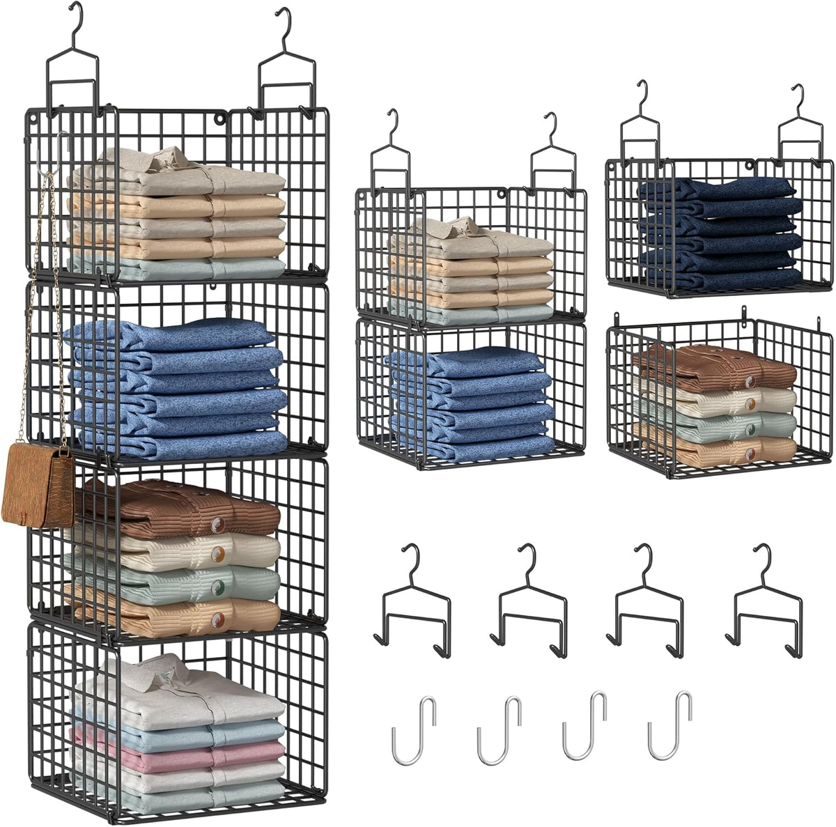 Hanging Closet Organizer, 4 Tier Metal Closet Organizers and Storage