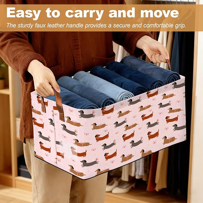 Storage Bin with Handles, Dachshund Collapsible Laundry Baskets - Image 6