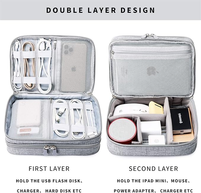 Lanola Travel Cable Organizer Bag, Electronic Accessories Case Portable Double - Image 3